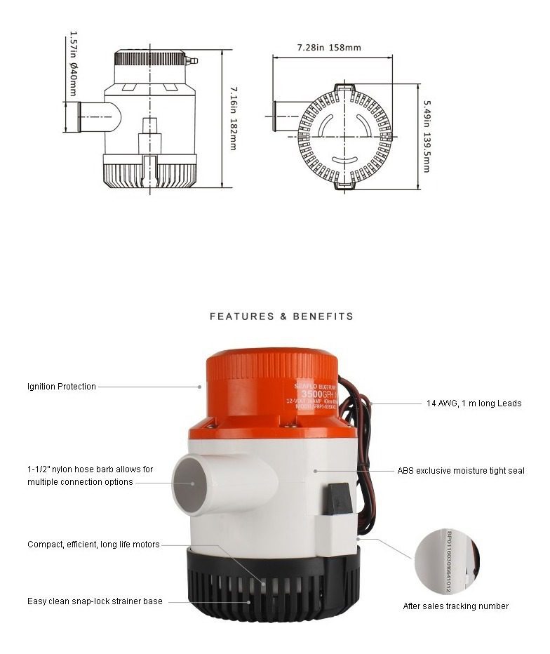  Bomba sumergible bomba de achique sumergible con interruptor de  12 V 24 voltios bomba de agua eléctrica 3500 GPH bomba de achique barco  (color : 3000 GPH, voltaje: 24 V) : Industrial y Científico