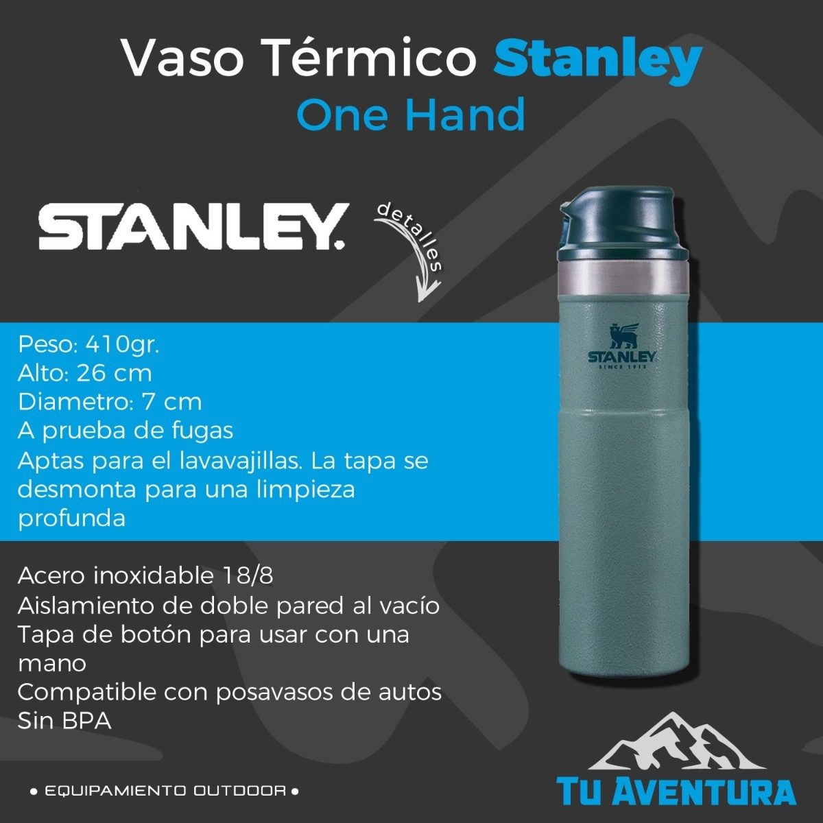 Vaso Botella Térmica Stanley 473 Ml One Hand Travel Original